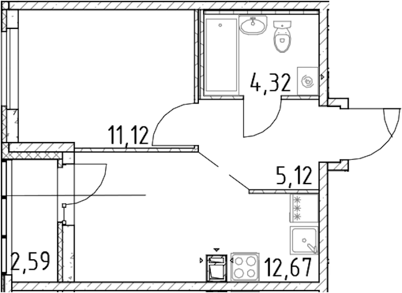 1-комнатная квартира 33.23 м², 17/17 эт., ЖК «Город Первых»